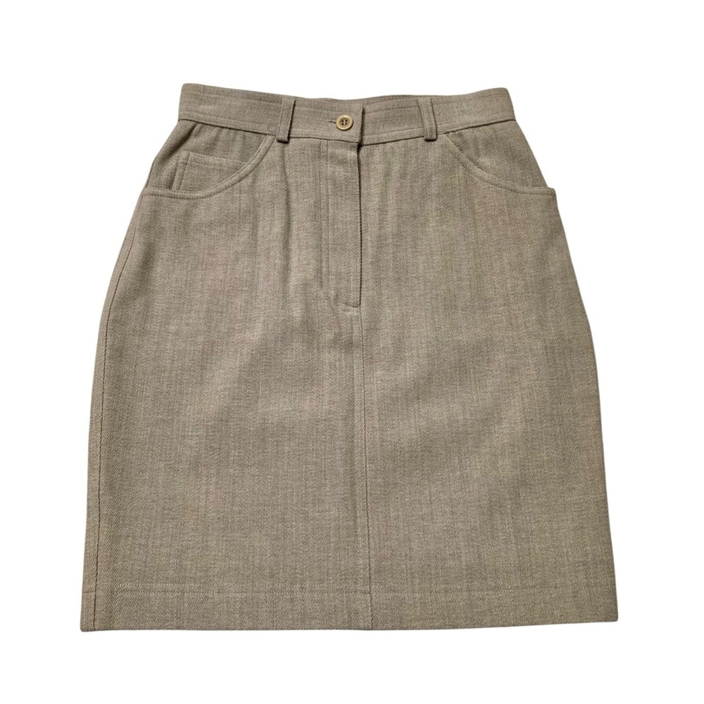 Escada Margaretha Ley Vintage Virgin Wool Mini Skirt Tan Beige EU 36